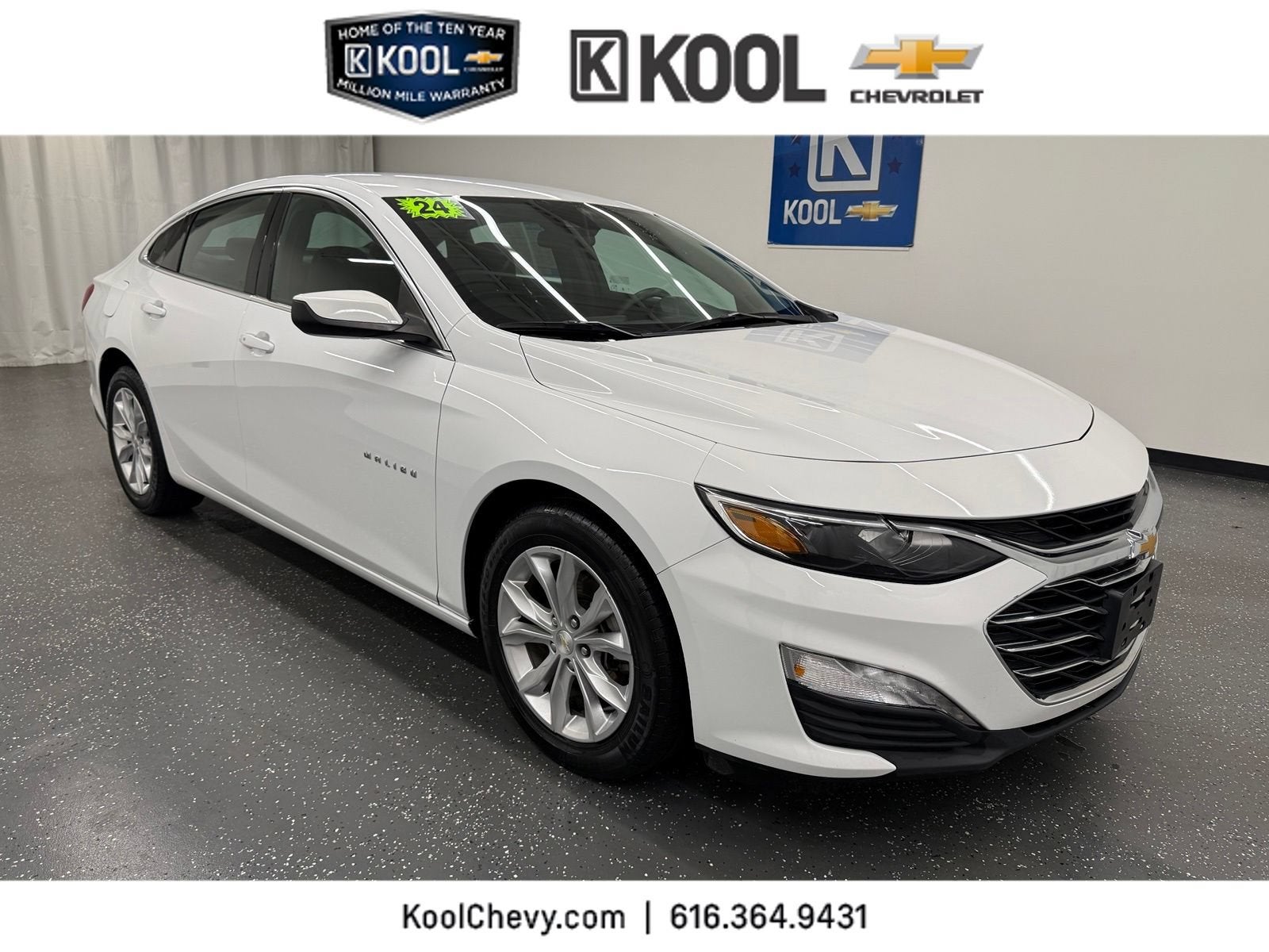 2024 Chevrolet Malibu 1LT in Summit White — front three-quarter view