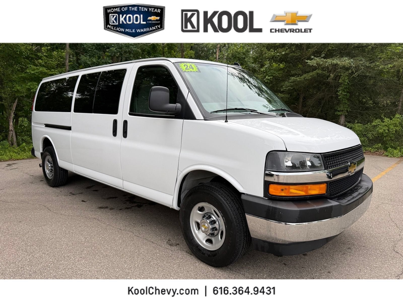 2024 Chevrolet Express Passenger 3500 1LT in Summit White — front three-quarter view