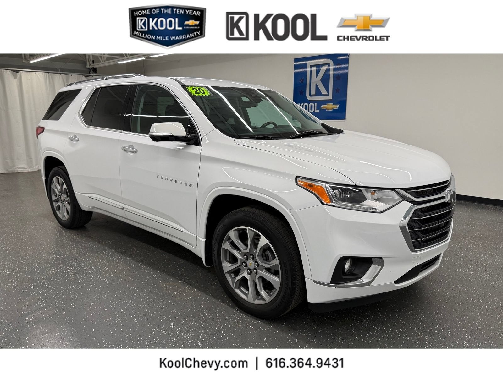 2020 Chevrolet Traverse Premier in Summit White — front three-quarter view