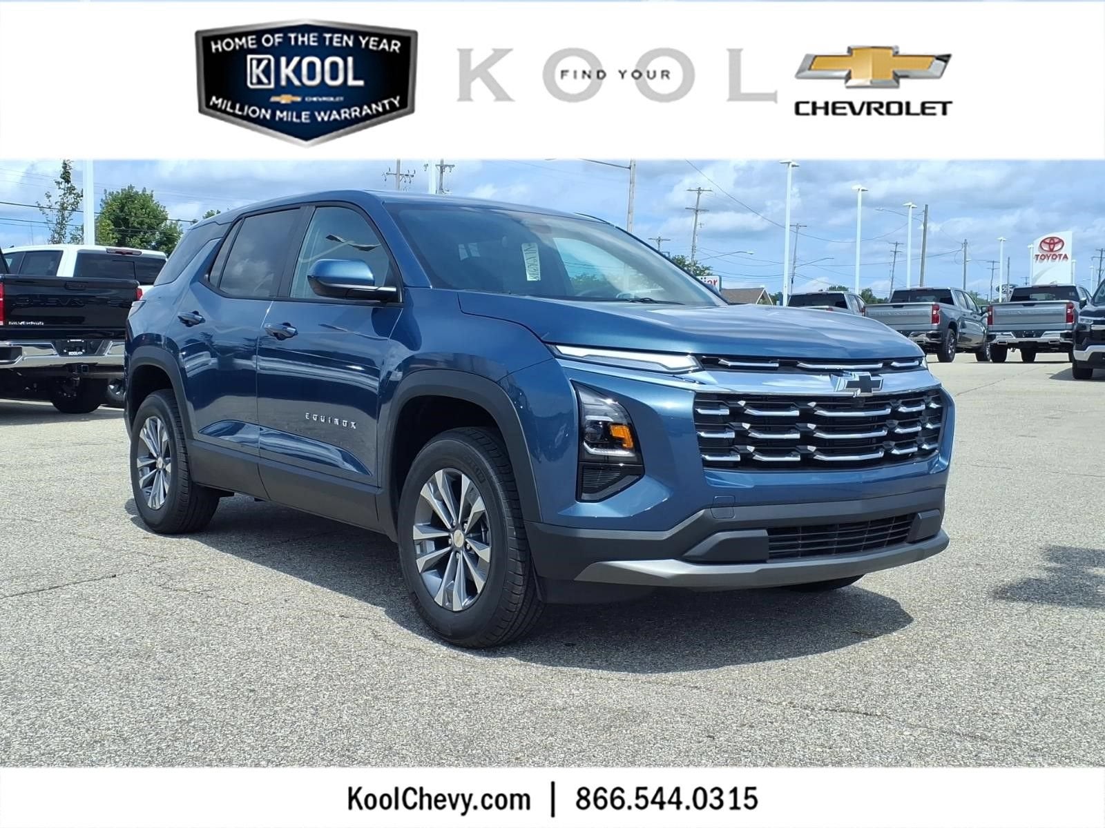 2027 Chevrolet Equinox LT in Lakeshore Blue Metallic — front three-quarter view