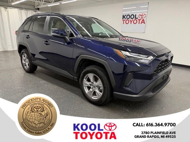 2025 Toyota RAV4 XLE in Blueprint — front three-quarter view