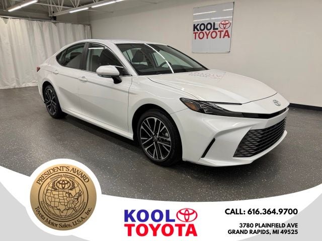 2025 Toyota Camry XLE in Wind Chill Pearl — front three-quarter view